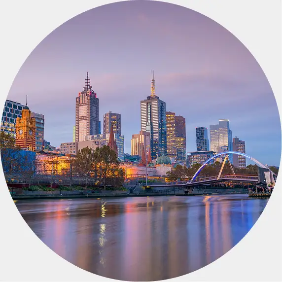Melbourne CBD skyline representing IQ Group's Melbourne office for financial services advisory and transformation